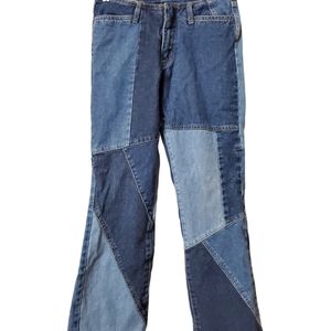 Vintage Patchwork Jeans Denim Low Rise 90s Colorblocked Jeans Flare Boot cut